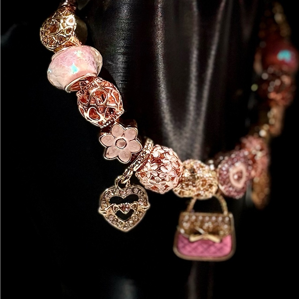 Elegant Pink and Rose Gold Charm Bracelet - Picture 3 of 6